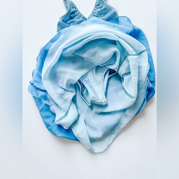 Figure Skating Dress - Blue Empire Waist Velvet/Chiffon- Size 4-5T - Picture 6 of 8